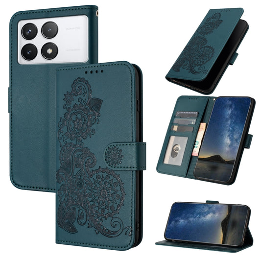 For Xiaomi Redmi K70 Datura Flower Embossed Flip Leather Phone Case(Dark Green) - K70 Cases by buy2fix | Online Shopping UK | buy2fix