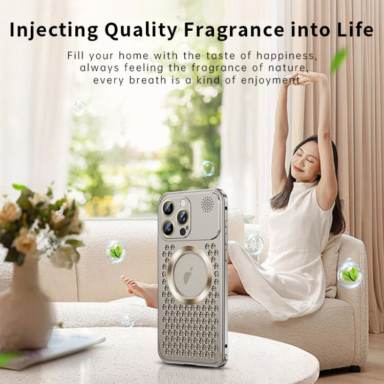 For iPhone 13 Pro Max Spring Buckle MagSafe Magnetic Metal Aromatherapy Phone Case(Silver) - iPhone 13 Pro Max Cases by buy2fix | Online Shopping UK | buy2fix