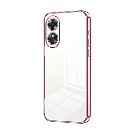 For OPPO A17 / A17K Transparent Plating Fine Hole Phone Case(Pink) - OPPO Cases by buy2fix | Online Shopping UK | buy2fix