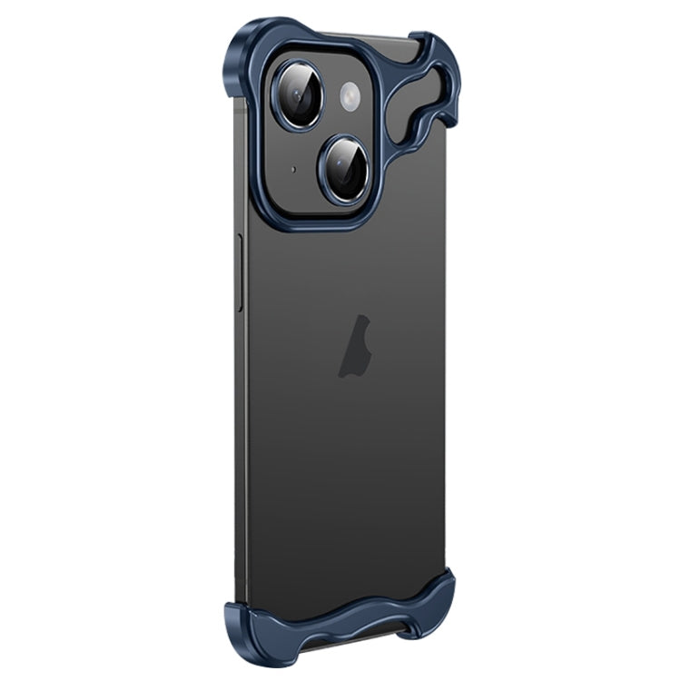 For iPhone 15 Plus Frameless Metal Corner Pad Phone Case with Lens Film(Blue) - iPhone 15 Plus Cases by buy2fix | Online Shopping UK | buy2fix