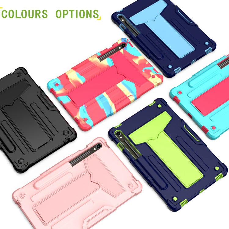 For Samsung Galaxy Tab S9 FE / S9 T Holder Robot Silicone Hybrid PC Tablet Case(Navy Yellow Green) - Galaxy Tab S9 Cases by buy2fix | Online Shopping UK | buy2fix