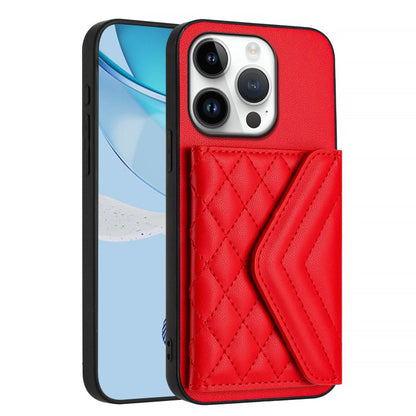 For iPhone 16 Pro Rhombic Texture Card Bag RFID Phone Case with Long Lanyard(Red) - iPhone 16 Pro Cases by buy2fix | Online Shopping UK | buy2fix