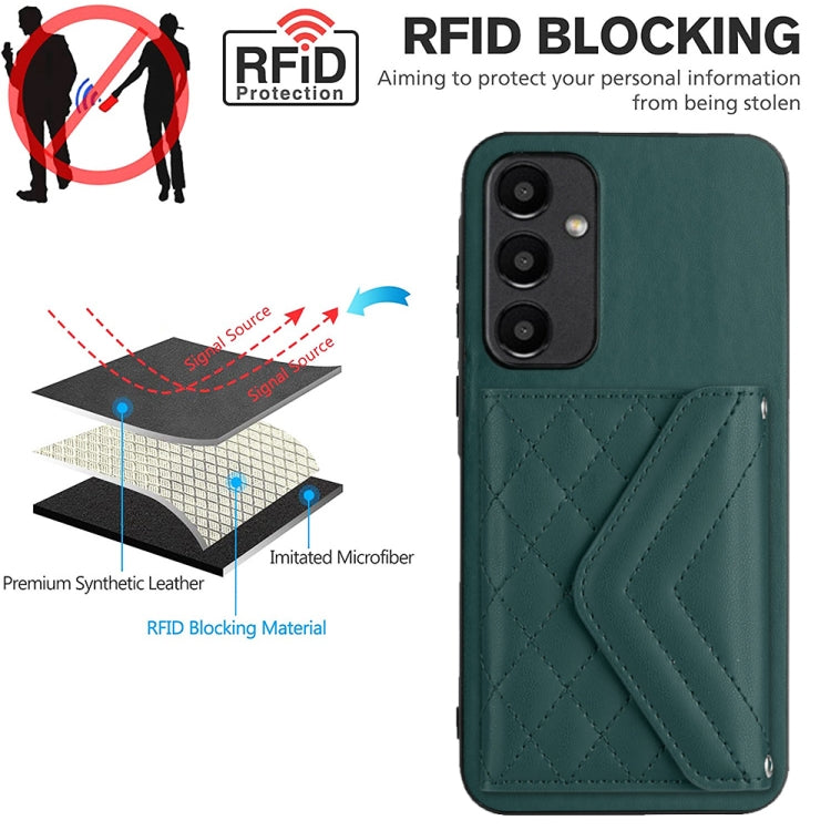 For Samsung Galaxy A55 Rhombic Texture Card Bag RFID Phone Case with Long Lanyard(Green) - Galaxy Phone Cases by buy2fix | Online Shopping UK | buy2fix