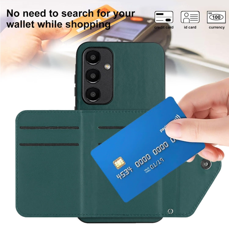 For Samsung Galaxy A55 Rhombic Texture Card Bag RFID Phone Case with Long Lanyard(Green) - Galaxy Phone Cases by buy2fix | Online Shopping UK | buy2fix