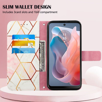 For Motorola Moto G Play 5G 2024 PT003 Marble Pattern Flip Leather Phone Case(Pink White) - Motorola Cases by buy2fix | Online Shopping UK | buy2fix