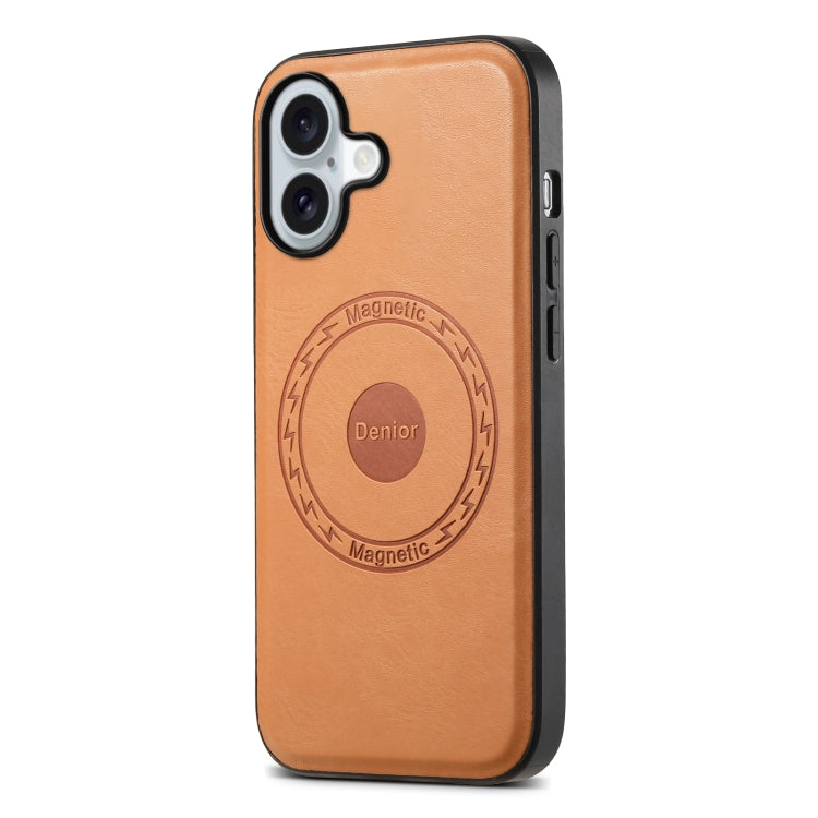 For iPhone 16 Denior Cowhide Texture Leather MagSafe Phone Case(Khaki) - iPhone 16 Cases by Denior | Online Shopping UK | buy2fix