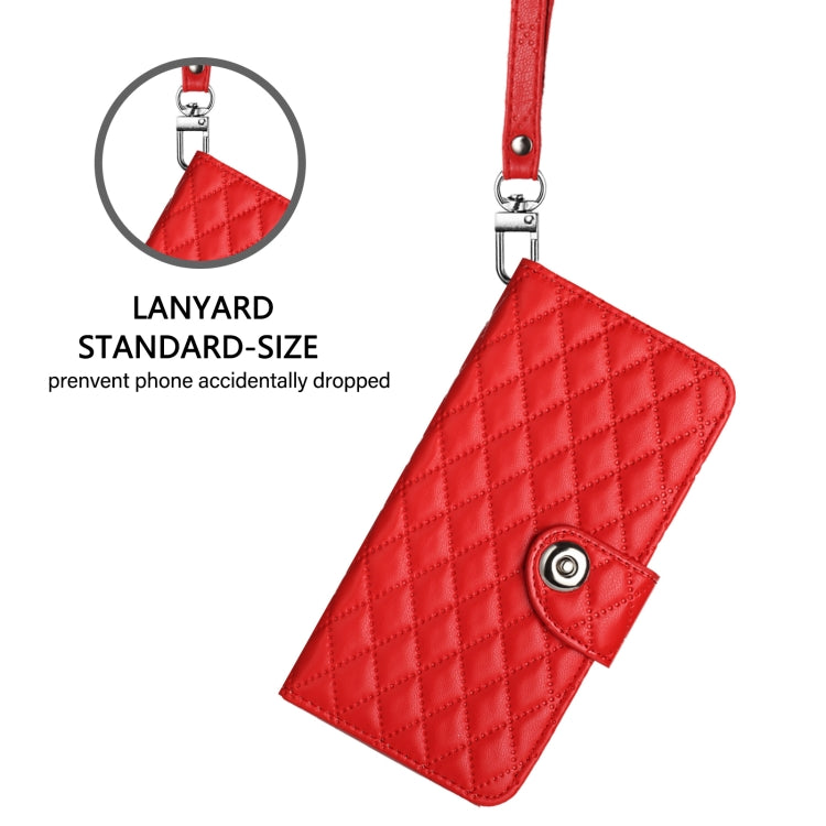 For iPhone SE 2024 Rhombic Texture Flip Leather Phone Case with Lanyard(Red) - More iPhone Cases by buy2fix | Online Shopping UK | buy2fix