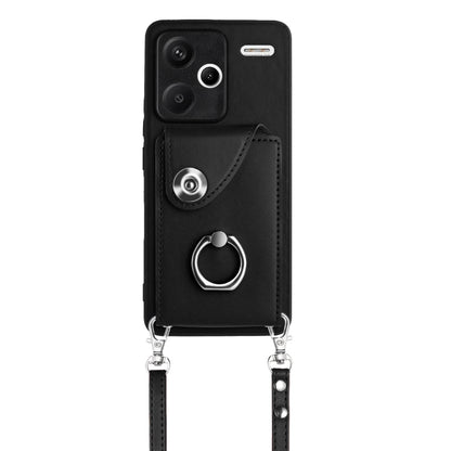 For Xiaomi Redmi Note 13 Pro+ Organ Card Bag Ring Holder Phone Case with Long Lanyard(Black) - Note 13 Pro+ Cases by buy2fix | Online Shopping UK | buy2fix