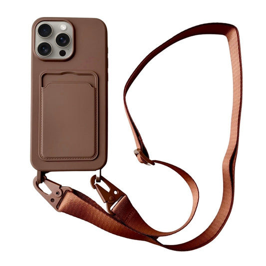 For iPhone 16 Pro Card Slot Liquid Silicone Phone Case with Lanyard(Coffee) - iPhone 16 Pro Cases by buy2fix | Online Shopping UK | buy2fix