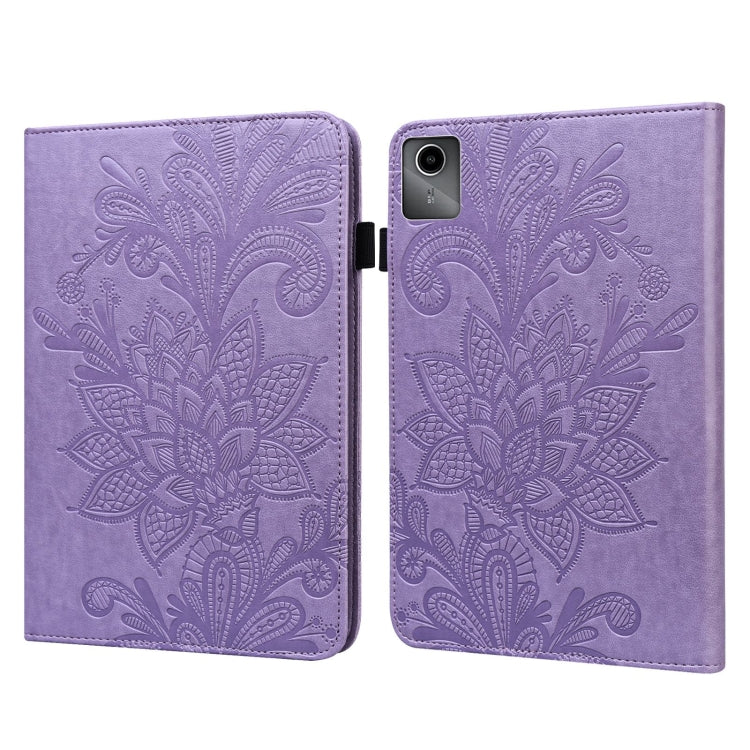 For Lenovo Tab M11 / Xiaoxin Pad 11 2024 Lace Flower Embossing Pattern Leather Tablet Case(Purple) - Lenovo by buy2fix | Online Shopping UK | buy2fix