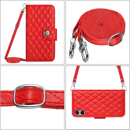 For Sony Xperia 5 V Rhombic Texture Flip Leather Phone Case with Long Lanyard(Red) - Sony Cases by buy2fix | Online Shopping UK | buy2fix