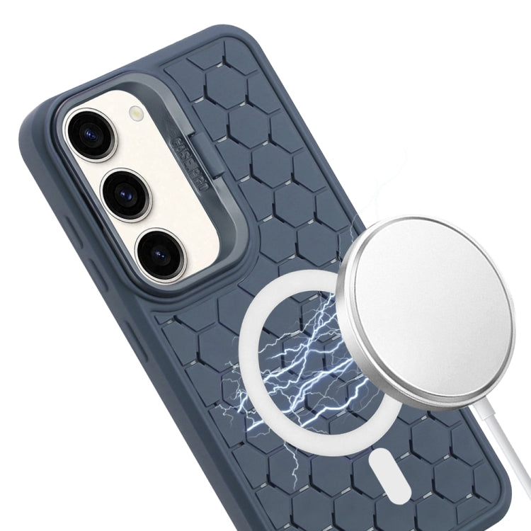 For Samsung Galaxy S23 5G Honeycomb Radiating Lens Holder Magsafe Phone Case(Blue) - Galaxy S23 5G Cases by buy2fix | Online Shopping UK | buy2fix