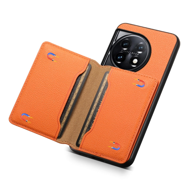 For OnePlus 11 Calf Texture Card Bag Design Full Coverage Phone Case(Orange) - OnePlus Cases by buy2fix | Online Shopping UK | buy2fix