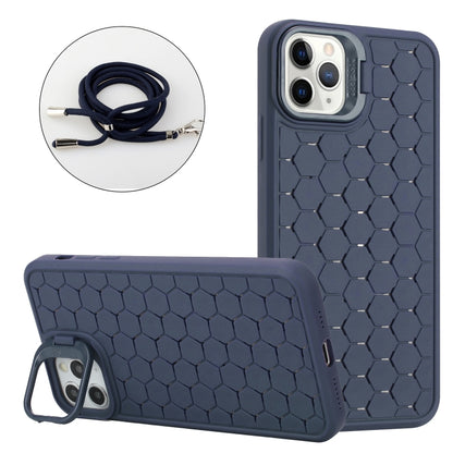 For iPhone 15 Pro Honeycomb Radiating Lens Holder Magsafe Phone Case with Lanyard(Blue) - iPhone 15 Pro Cases by buy2fix | Online Shopping UK | buy2fix