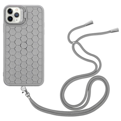 For iPhone 14 Pro Max Honeycomb Radiating Lens Holder Magsafe Phone Case with Lanyard(Grey) - iPhone 14 Pro Max Cases by buy2fix | Online Shopping UK | buy2fix