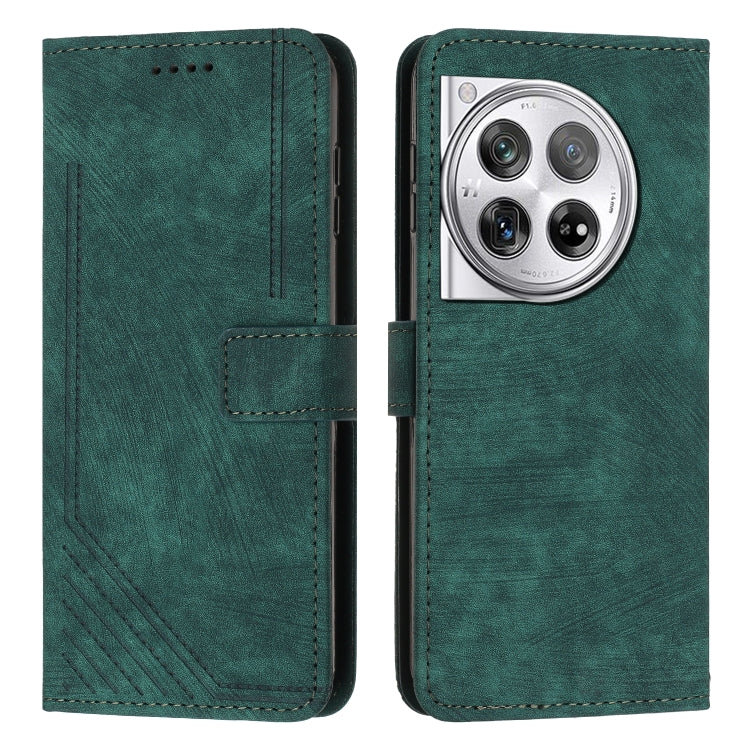 For OnePlus 12 Skin Feel Stripe Pattern Leather Phone Case with Lanyard(Green) - OnePlus Cases by buy2fix | Online Shopping UK | buy2fix