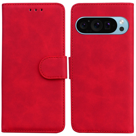 For Google Pixel 9 Pro Skin Feel Pure Color Flip Leather Phone Case(Red) - Google Cases by buy2fix | Online Shopping UK | buy2fix