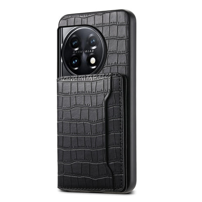 For OnePlus 11 Crocodile Texture Card Bag Design Full Coverage Phone Case(Black) - OnePlus Cases by buy2fix | Online Shopping UK | buy2fix