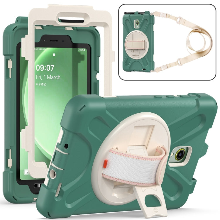 For Samsung Galaxy Tab Active5 X300 Rotary Grip Silicone Hybrid PC Tablet Case with Shoulder Strap(Emerald Green) - Other Galaxy Tab PC by buy2fix | Online Shopping UK | buy2fix