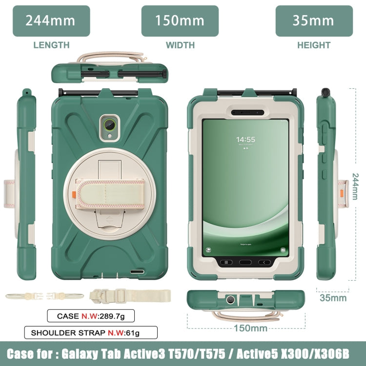 For Samsung Galaxy Tab Active5 X300 Rotary Grip Silicone Hybrid PC Tablet Case with Shoulder Strap(Emerald Green) - Other Galaxy Tab PC by buy2fix | Online Shopping UK | buy2fix