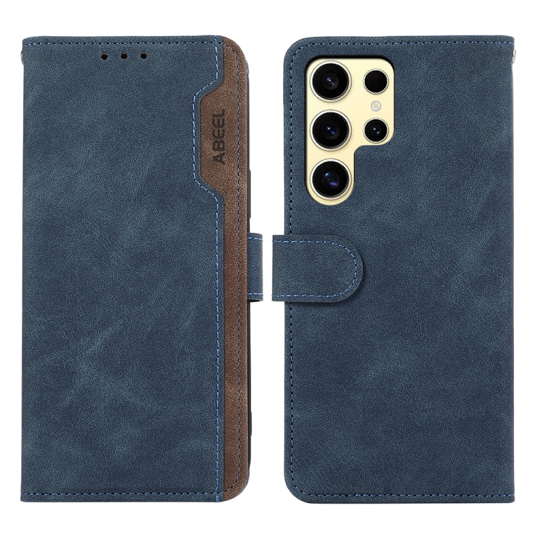 For Samsung Galaxy S24 Ultra 5G ABEEL Color Block Magnetic RFID Leather Phone Case(Blue-Brown) - Galaxy S24 Ultra 5G Cases by buy2fix | Online Shopping UK | buy2fix