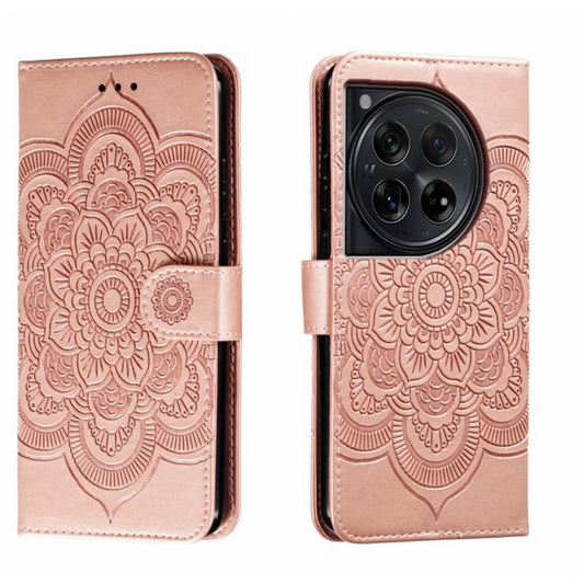 For OnePlus 12 Sun Mandala Embossing Pattern Phone Leather Case(Rose Gold) - OnePlus Cases by buy2fix | Online Shopping UK | buy2fix