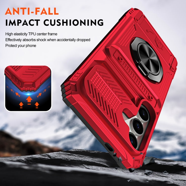 For Samsung Galaxy S24+ 5G TPU+PC Shockproof Card Phone Case with Metal Ring Holder(Red) - Galaxy S24+ 5G Cases by buy2fix | Online Shopping UK | buy2fix