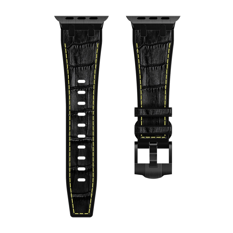 For Apple Watch Series 5 40mm Crocodile Texture Liquid Silicone Watch Band(Black Yellow Black) - Watch Bands by buy2fix | Online Shopping UK | buy2fix