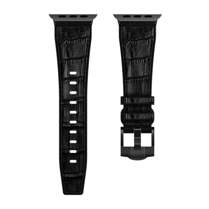 For Apple Watch 38mm Crocodile Texture Liquid Silicone Watch Band(Black Black) - Watch Bands by buy2fix | Online Shopping UK | buy2fix