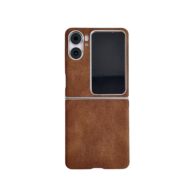 For OPPO Find N2 Flip Skin Feel Leather Texture Pearlescent Paint Shockproof Phone Case(Brown) - Find N2 Flip Cases by buy2fix | Online Shopping UK | buy2fix