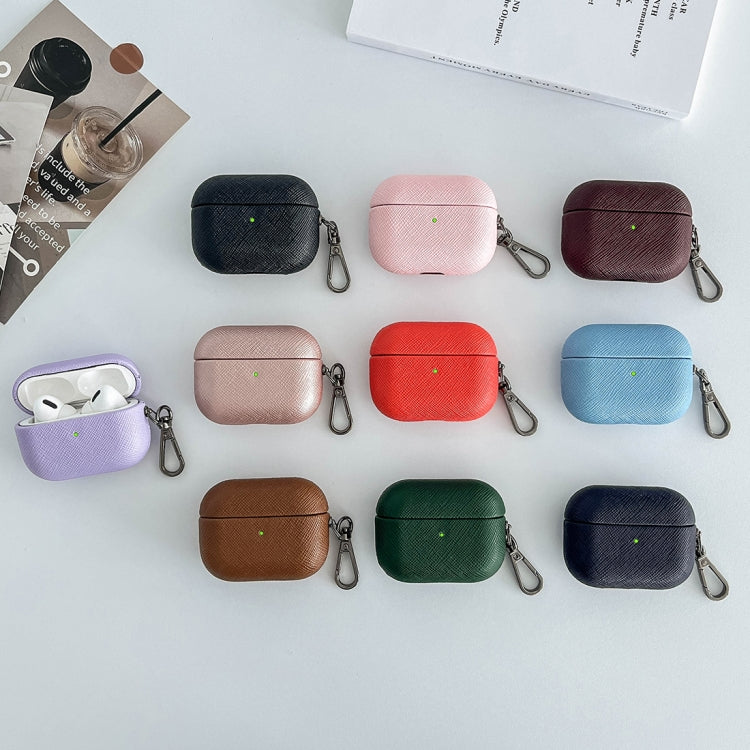 For AirPods Pro 2 Cross Texture PU Leather Bluetooth Earphone Protective Case(Rose Gold) - For AirPods Pro 2 by buy2fix | Online Shopping UK | buy2fix