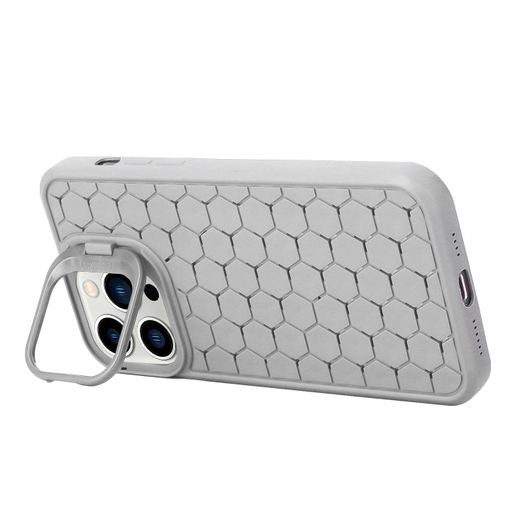 For iPhone 16 Pro Honeycomb Radiating Holder TPU Phone Case with Lanyard(Grey) - iPhone 16 Pro Cases by buy2fix | Online Shopping UK | buy2fix