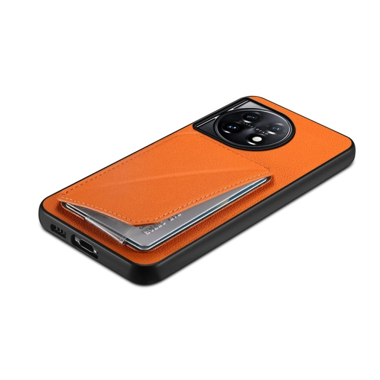 For OnePlus 11 D04 Calf Texture Dual Card Slot Holder Phone Case(Orange) - OnePlus Cases by buy2fix | Online Shopping UK | buy2fix