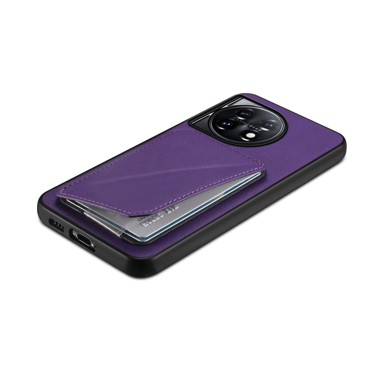 For OnePlus 11 D04 Calf Texture Dual Card Slot Holder Phone Case(Purple) - OnePlus Cases by buy2fix | Online Shopping UK | buy2fix