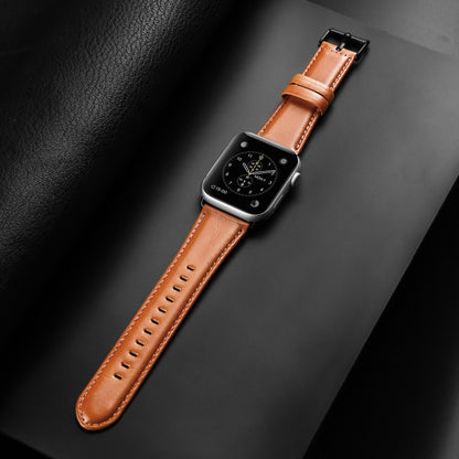 For Apple Watch Series 9 45mm DUX DUCIS Business Genuine Leather Watch Strap(Khaki) - Watch Bands by DUX DUCIS | Online Shopping UK | buy2fix