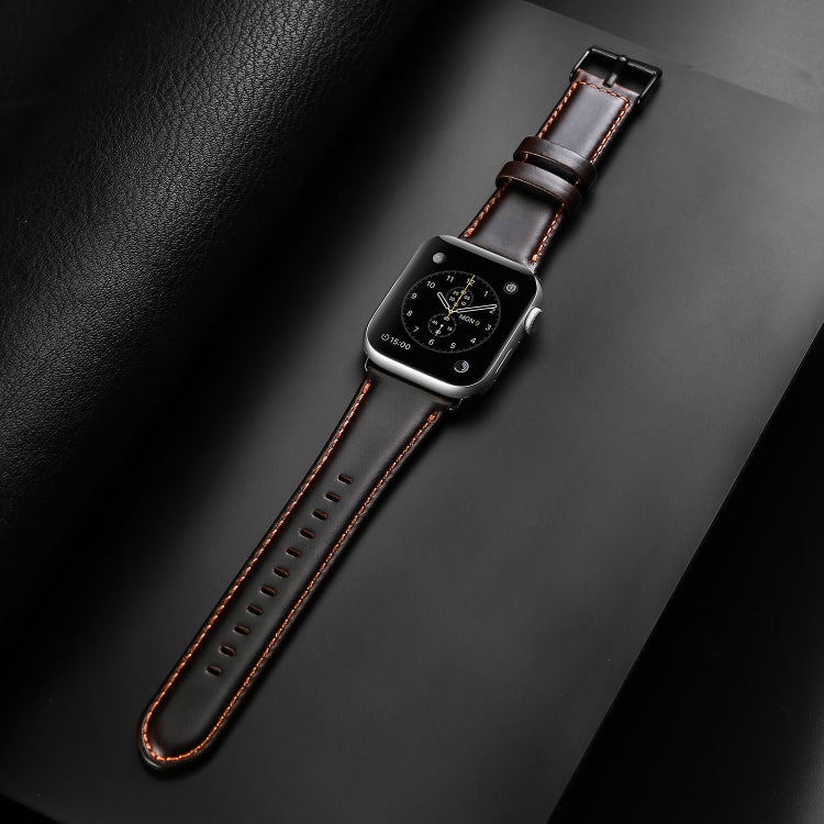 For Apple Watch Series 8 41mm DUX DUCIS Business Genuine Leather Watch Strap(Coffee) - Watch Bands by DUX DUCIS | Online Shopping UK | buy2fix