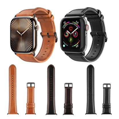 For Apple Watch SE 40mm DUX DUCIS Business Genuine Leather Watch Strap(Black) - Watch Bands by DUX DUCIS | Online Shopping UK | buy2fix