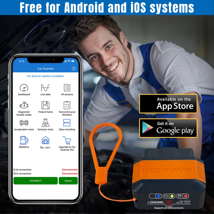 KONNWEI KW906 Bluetooth 5.0 Car OBD2 Scanner Support Android & iOS(Black Red) - Code Readers & Scan Tools by KONNWEI | Online Shopping UK | buy2fix