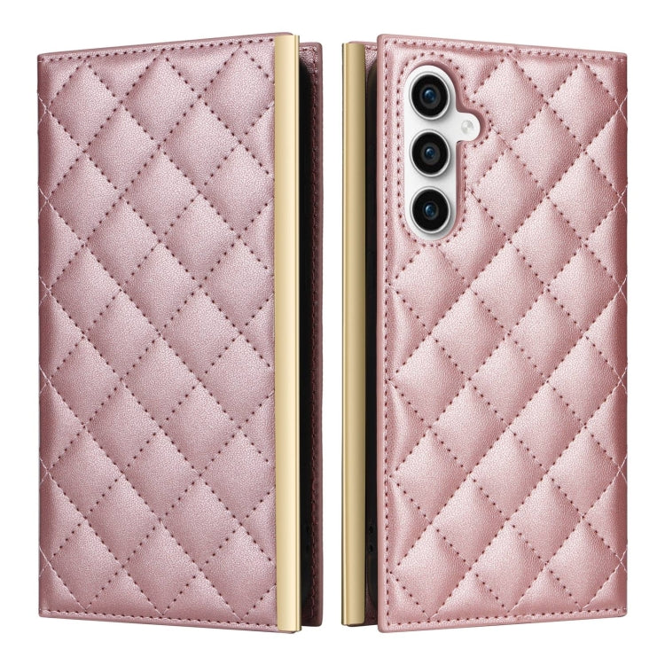 For Samsung Galaxy S23 FE 5G Crossbody Rhombic Sucker Leather Phone Case(Rose Gold) - Galaxy S23 FE 5G Cases by buy2fix | Online Shopping UK | buy2fix