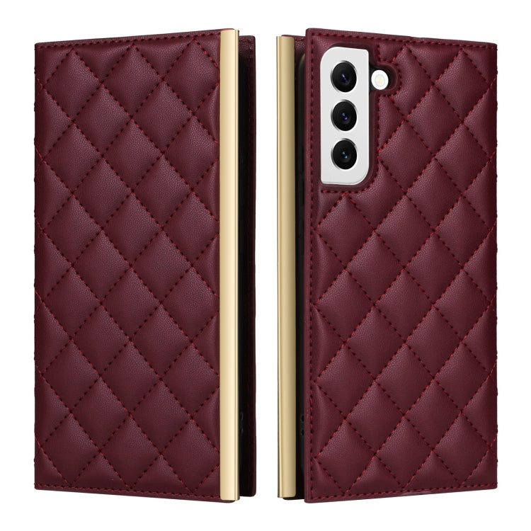 For Samsung Galaxy S21 5G Crossbody Rhombic Sucker Leather Phone Case(Claret) - Galaxy S21 5G Cases by buy2fix | Online Shopping UK | buy2fix