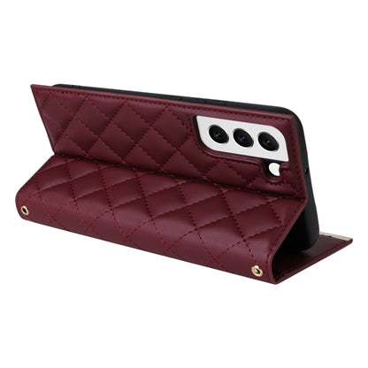 For Samsung Galaxy S21 5G Crossbody Rhombic Sucker Leather Phone Case(Claret) - Galaxy S21 5G Cases by buy2fix | Online Shopping UK | buy2fix