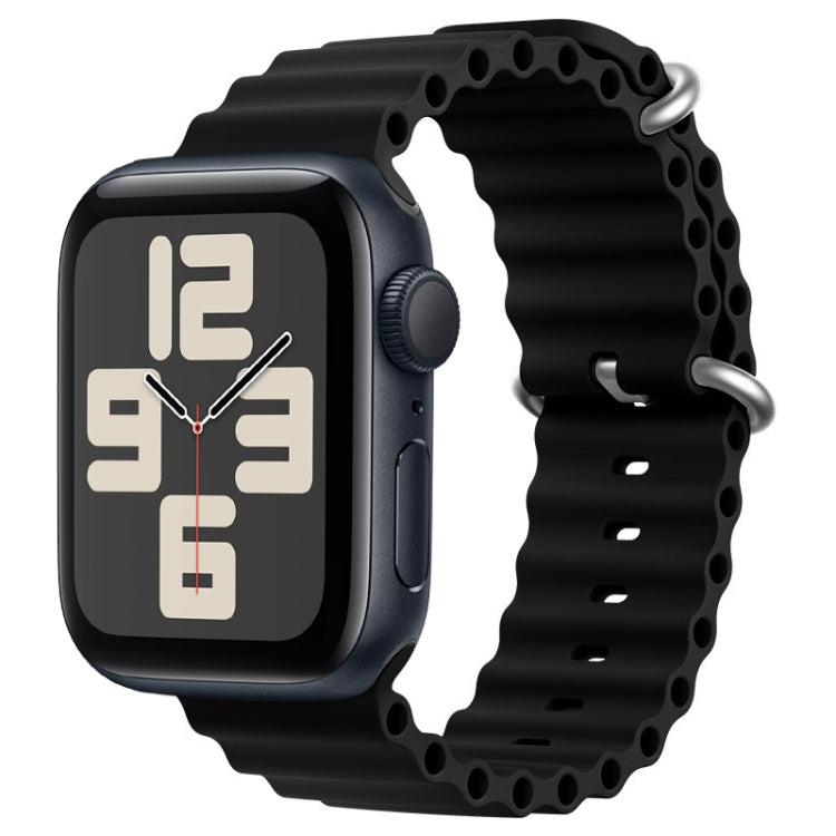 For Apple Watch SE 2023 44mm ZGA Ocean Silicone Watch Band(Black) - Watch Bands by ZGA | Online Shopping UK | buy2fix