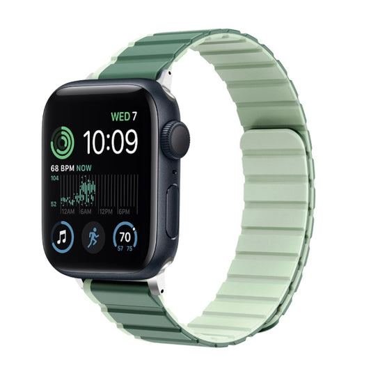 For Apple Watch SE 2022 44mm ZGA Two Color Magnetic Silicone Watch Band(Dark Green+Light Green) - Watch Bands by ZGA | Online Shopping UK | buy2fix