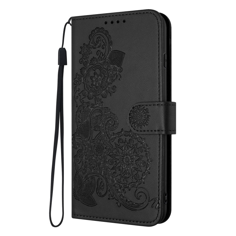 For iPhone SE 2024 Datura Flower Embossed Flip Leather Phone Case(Black) - More iPhone Cases by buy2fix | Online Shopping UK | buy2fix