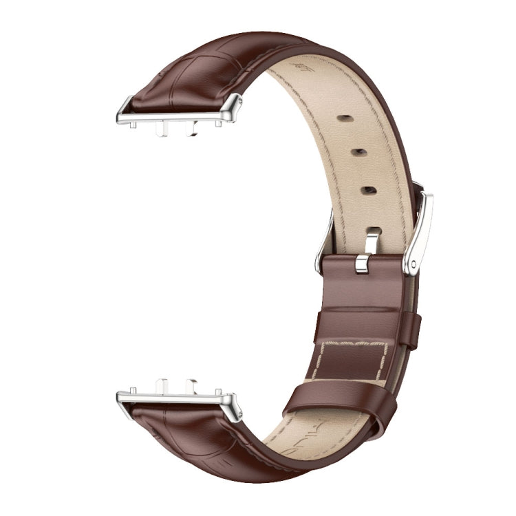 For Samsung Galaxy Fit 3 Mijobs Dual-sided Genuine Leather Watch Band(Bamboo Coffee Silver) - Watch Bands by MIJOBS | Online Shopping UK | buy2fix