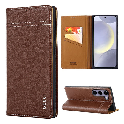 For Samsung Galaxy S24 5G GEBEI Top-grain Horizontal Flip Leather Phone Case(Brown) - Galaxy S24 5G Cases by GEBEI | Online Shopping UK | buy2fix