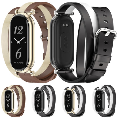 For Xiaomi Mi Band 8 / 9 / 9 NFC Mijobs GT4 Dual-Loop Leather Watch Band(Black+White+Light Gold) - Watch Bands by MIJOBS | Online Shopping UK | buy2fix