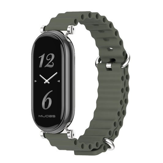 For Xiaomi Mi Band 8 / 9 / 9 NFC Mijobs GT4 Marine Silicone Breathable Watch Band(Khaki Green Silver) - Watch Bands by MIJOBS | Online Shopping UK | buy2fix