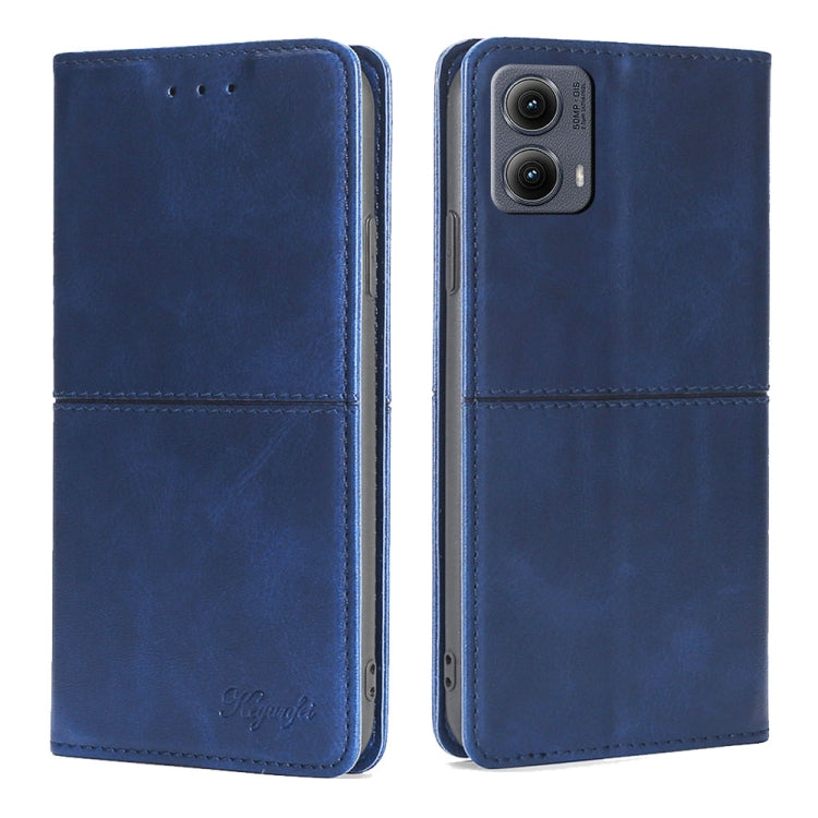 For Motorola Edge 5G 2024 Cow Texture Magnetic Leather Phone Case(Blue) - Motorola Cases by buy2fix | Online Shopping UK | buy2fix