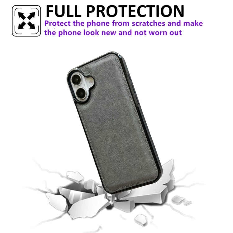 For iPhone 16 Cowhide Texture Back Cover Phone Case(Grey) - iPhone 16 Cases by buy2fix | Online Shopping UK | buy2fix